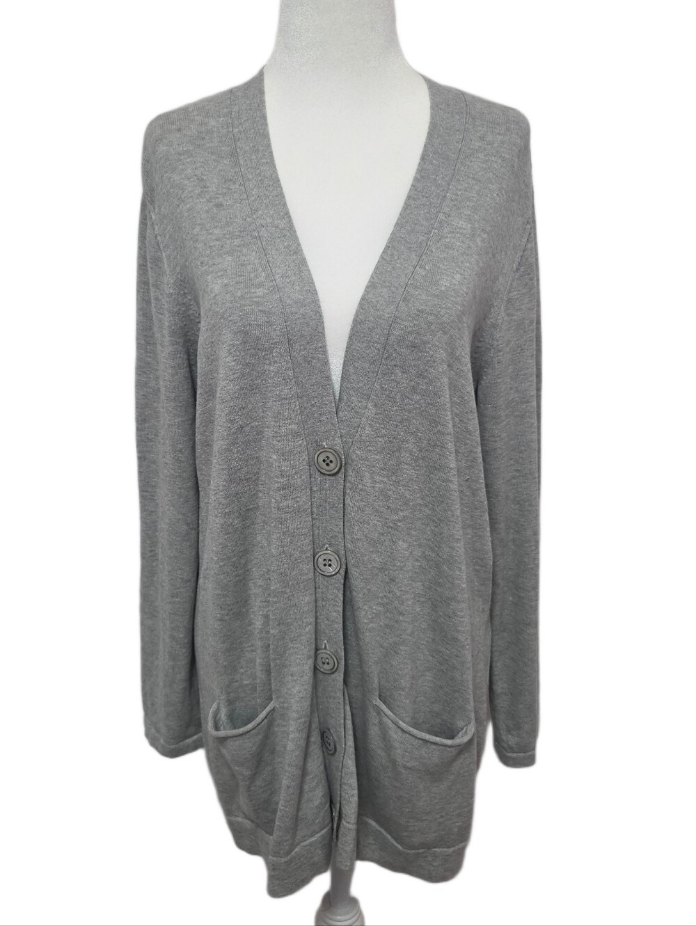 J. Jill Minimalist Gray Button Front V Neck Relaxed Neutral Cozy Cardigan LP